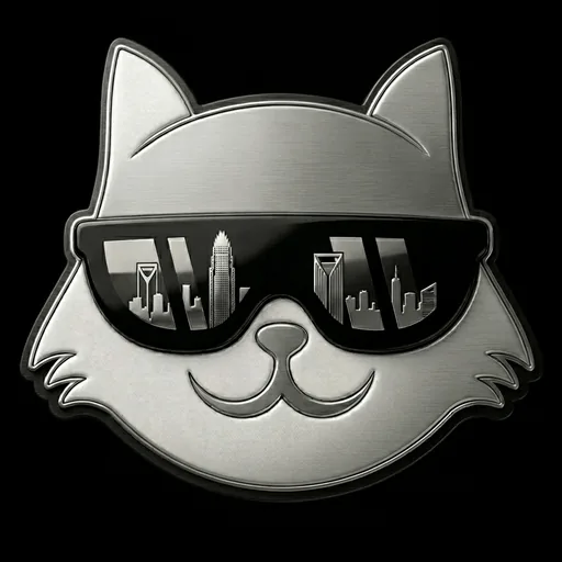Kool Katz HVAC logo: a silver cat in sunglasses reflecting the Charlotte skyline